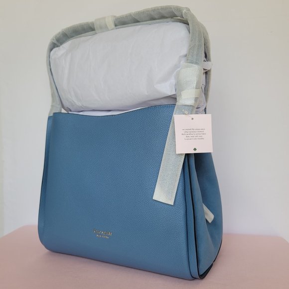 KATE SPADE Knott LARGE Pebbled Leather & Suede Shoulder Bag-Manta Blue⭐ - Picture 4 of 16